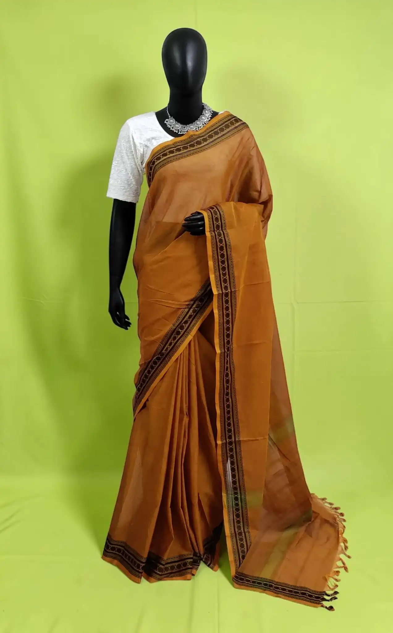 Handwoven Kanchipuram Cotton-Silk Saree in Mustard with Black Border