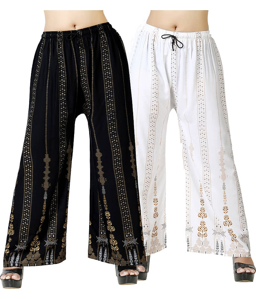 lasafiya Pack of 2 Rayon Straight Women's Palazzos ( Multicolor )