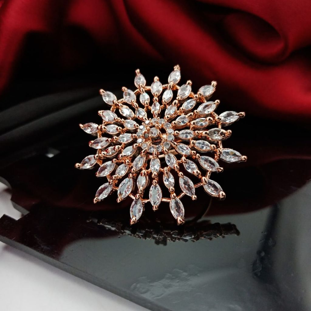 American diamond adjustable Rose plated ring view 2