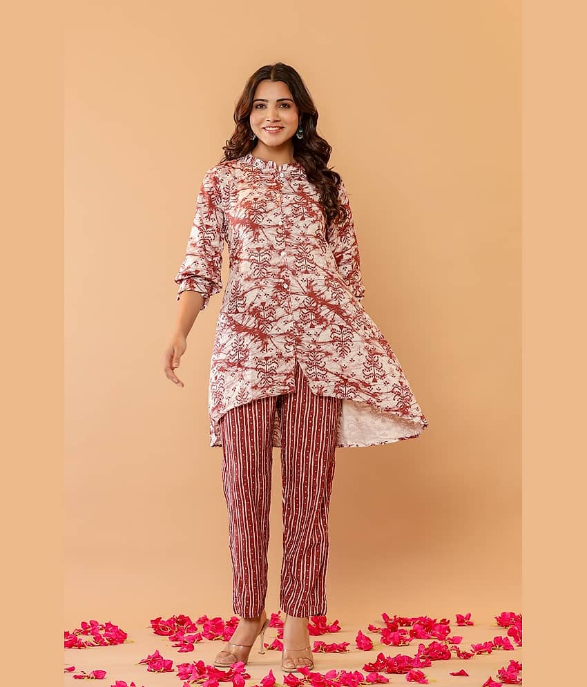 Flamboyant Women Printed Top With Trousers Co-Ord Set ( Brown )