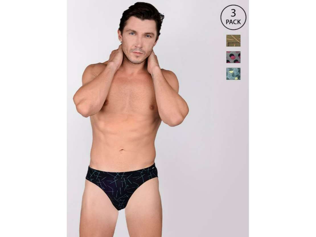 Frenchie Designer 100% Combed Cotton Printed Briefs for Men - Assorted Colours (Pack of 3) - 100
