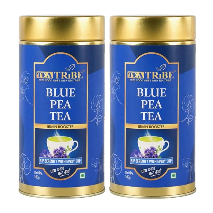 TEA TRIBE Herbal Tea Blue Pea Flower Tea Blue Natural Loose Leaf 100 Gm Herbal Ingredient for Color-Infused Beverages and Recipes (Pack of - 2)