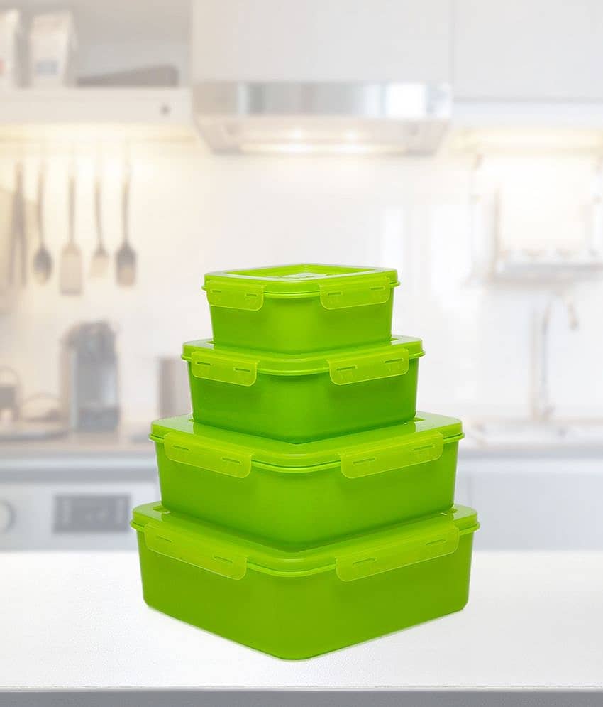 Plastic Multi-Purpose Square Food Container 2500ml, 2000ml, 1000ml, 500ml, Green (4U)
