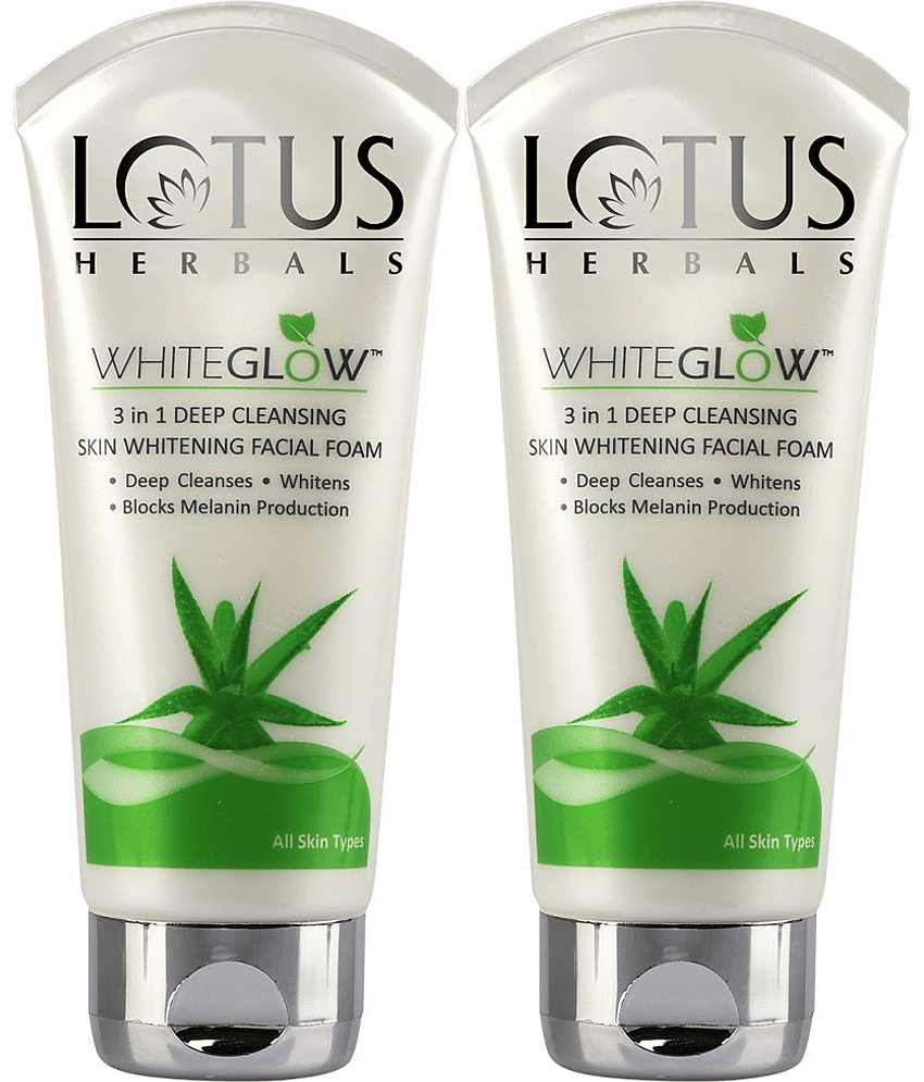 Lotus Herbals Whiteglow 3 In 1 Deep Cleaning Skin Whitening aloe vera Facial Foam 50G (Pack of 2)