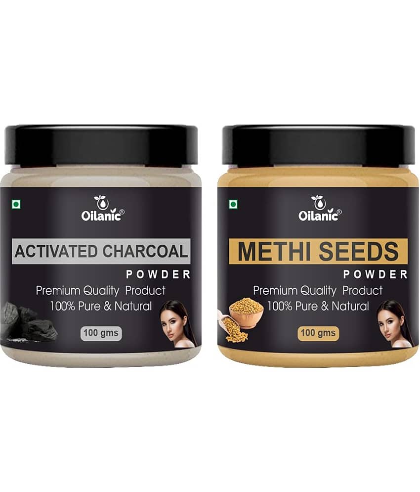 Oilanic 100% Activated Charcoal Powder & Methi Powder For Skincare Hair Mask 200 g Pack of 2