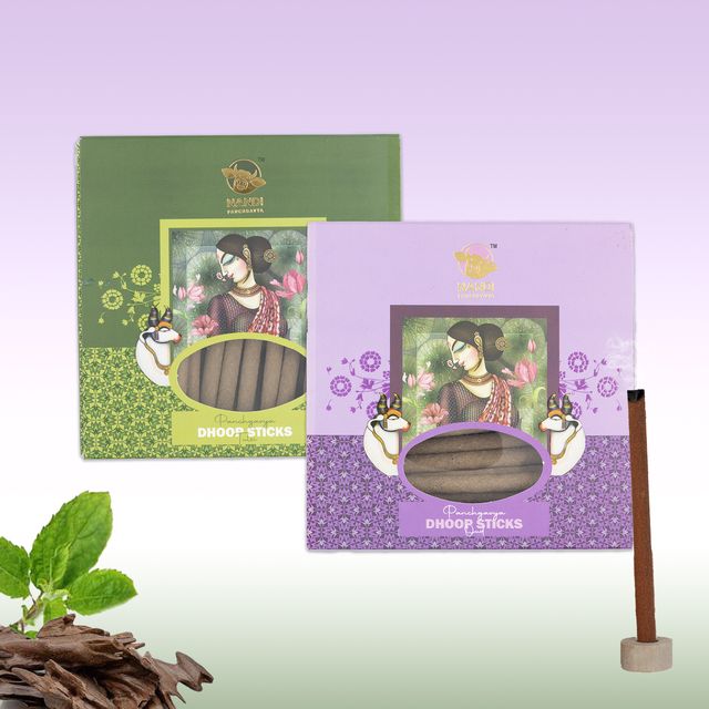 Nandi Panchgavya 100 Percent Cow Dung Dhoop Sticks for Pooja with Stand (Tulsi & Oud Fragrance-100 Sticks)