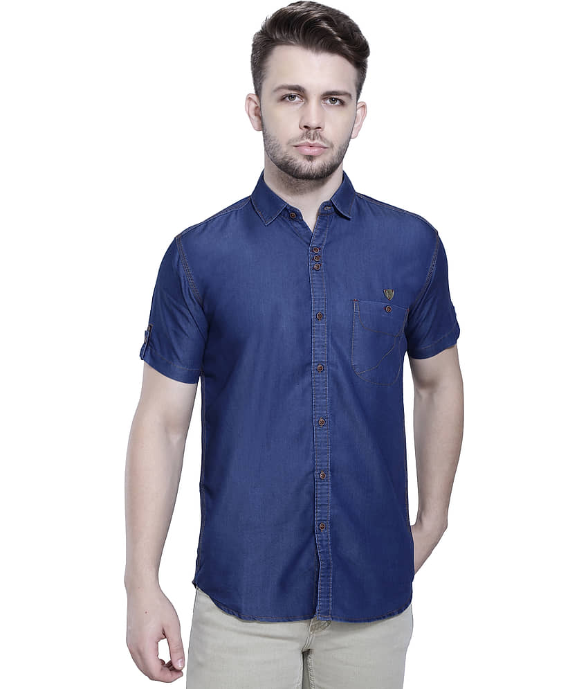Kuons Avenue Denim Regular Fit Solids Half Sleeves Men's Casual Shirt - Blue ( Pack of 1 )