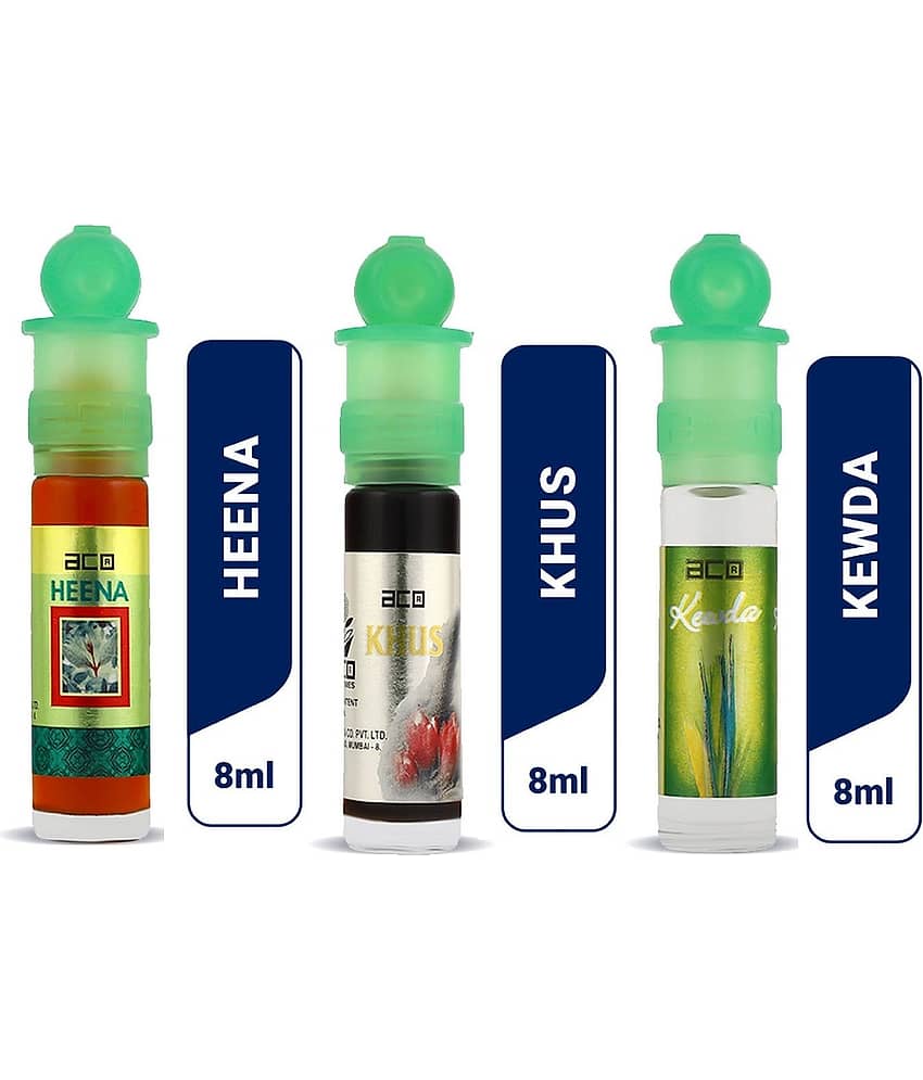 aco perfumes Heena , khus & kewda Concentrated Attar Roll On 8ml COMBO SET