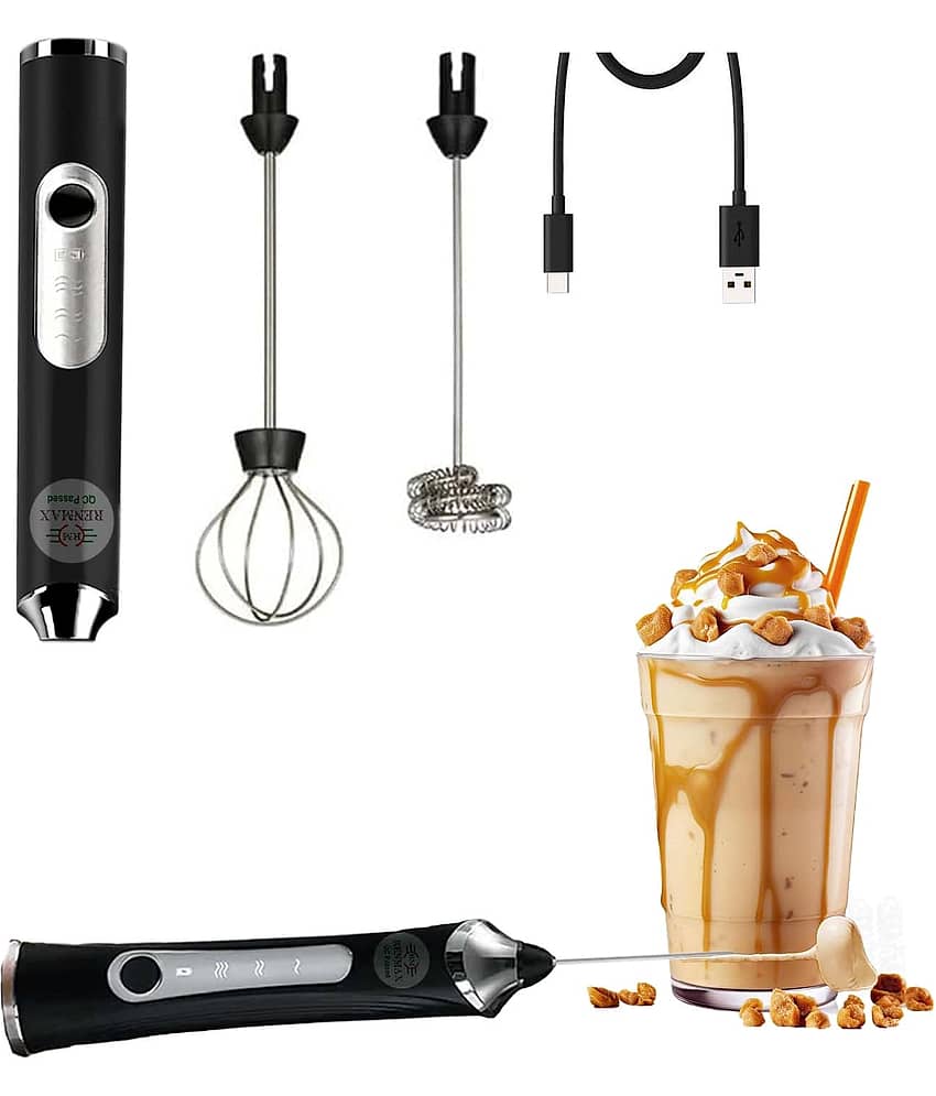RENMAX Black Rechargeable Frother 100 Hand Blender Stand Whisker