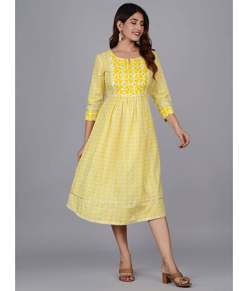 Mishree Collection - Yellow Cotton Women's A-line Kurti ( Pack of 1 )