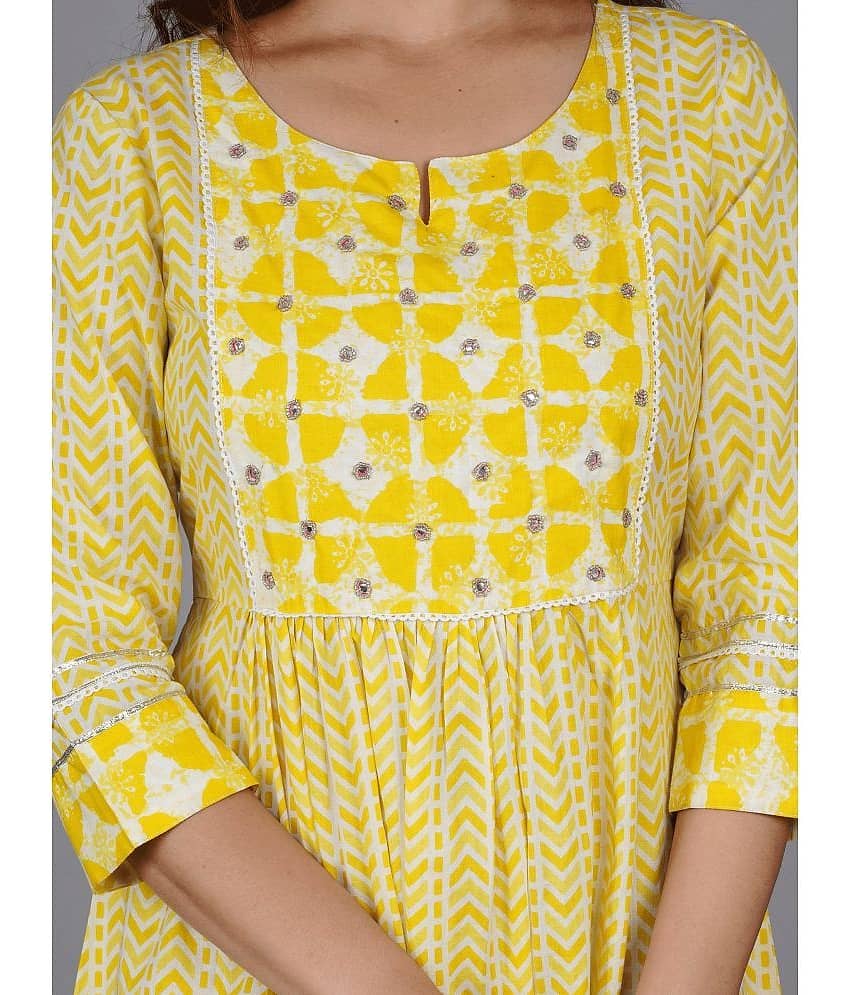 Mishree Collection - Yellow Cotton Women's A-line Kurti ( Pack of 1 ) view 2