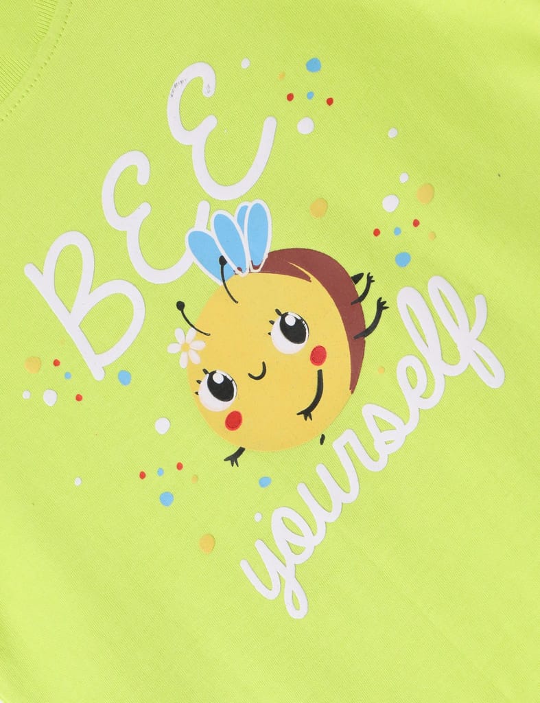 Girls T shirt Cotton Acid Lime Green Honeybee view 2