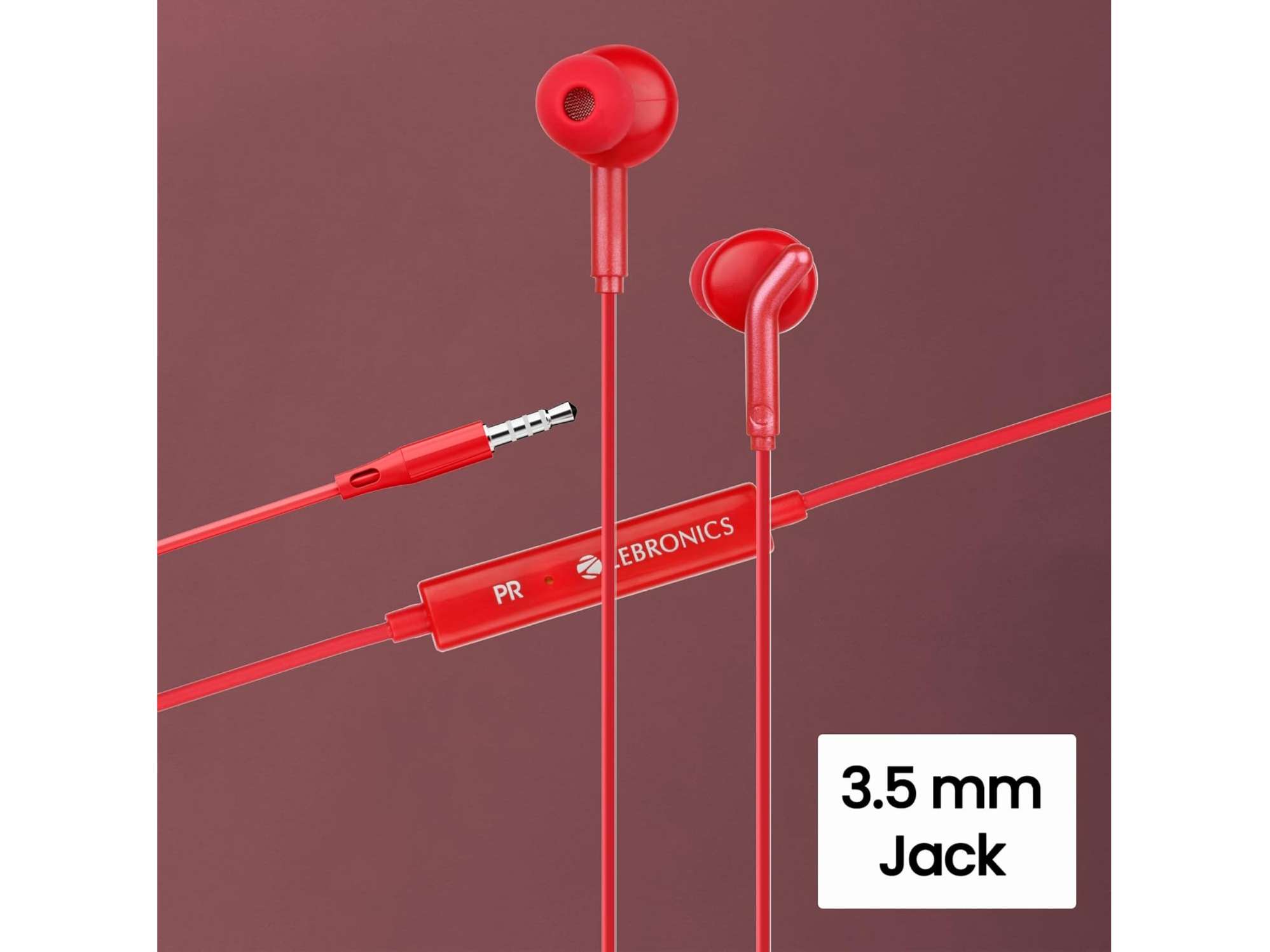 Zebronics BRO 3.5mm Wired Earphones - Red view 2