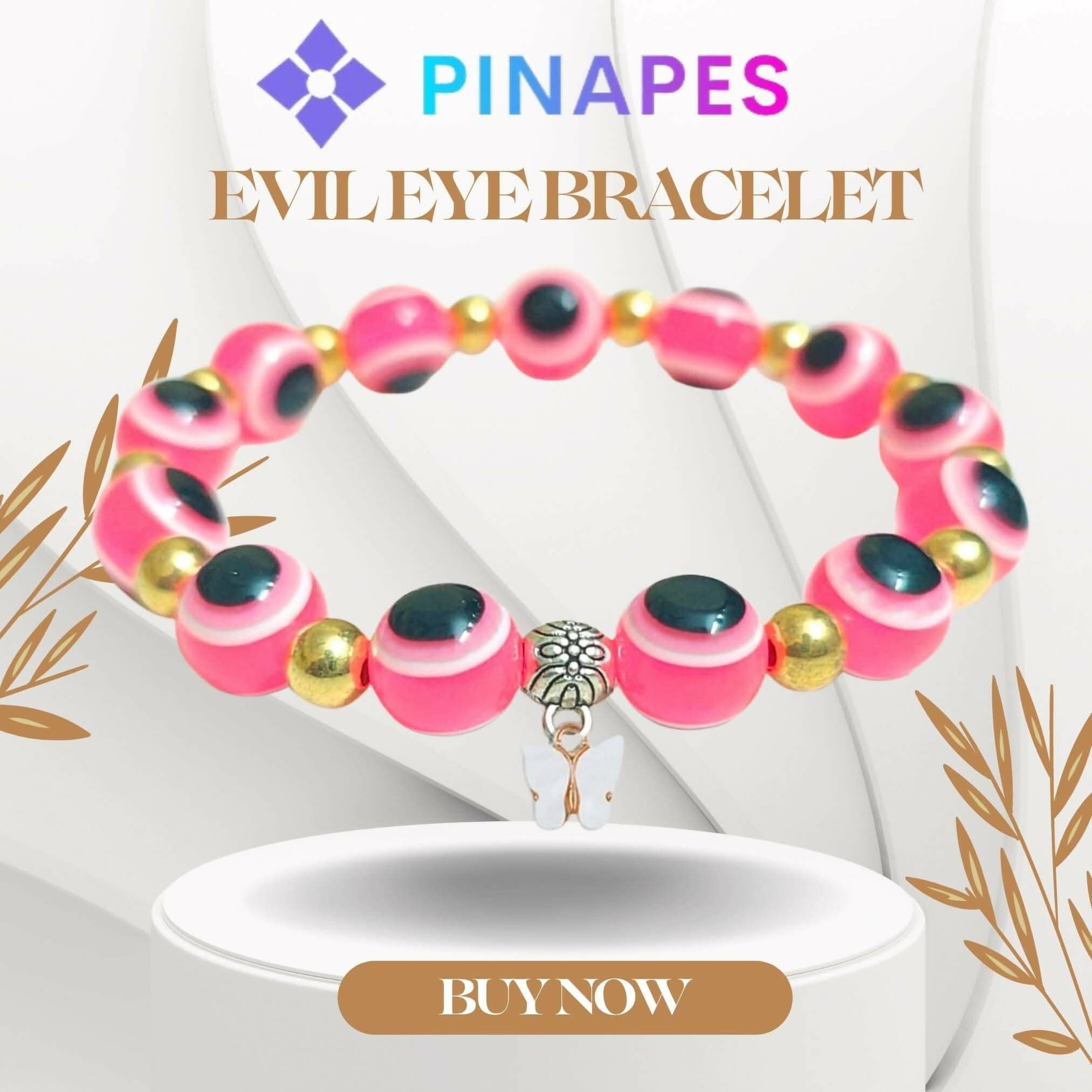 Pinapes Pink Evil Eye & Butterfly Beads Bracelet – Stylish Protection for Women