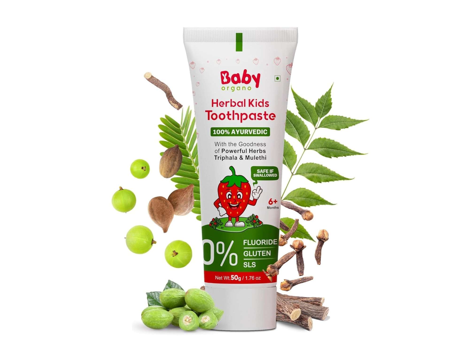 BabyOrgano Ayurvedic Herbal Kids Toothpaste Strawberry - 50g