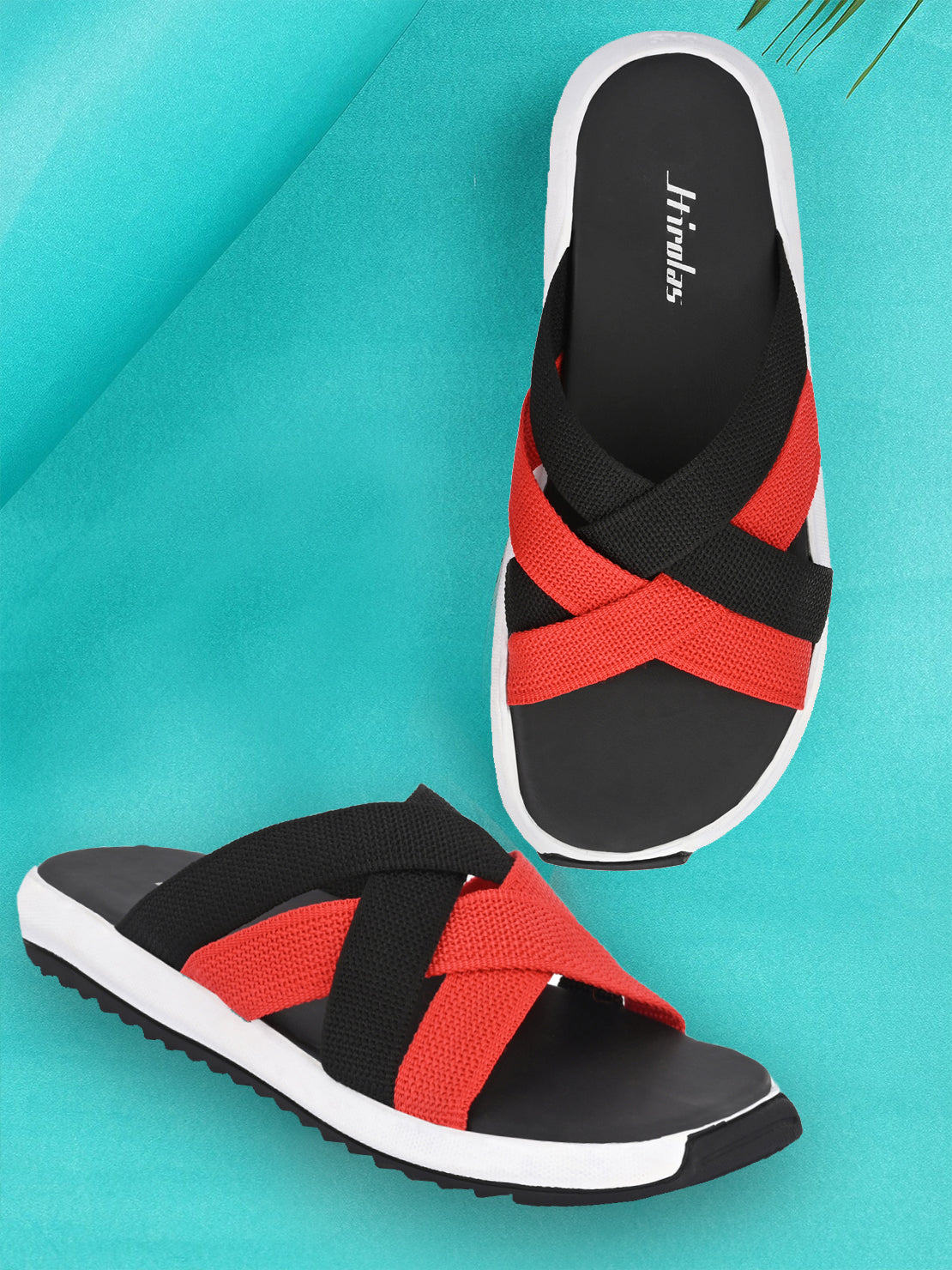 Hirolas® Men's Black Fabric Strappy Slider Slippers (HROFF29BLR)