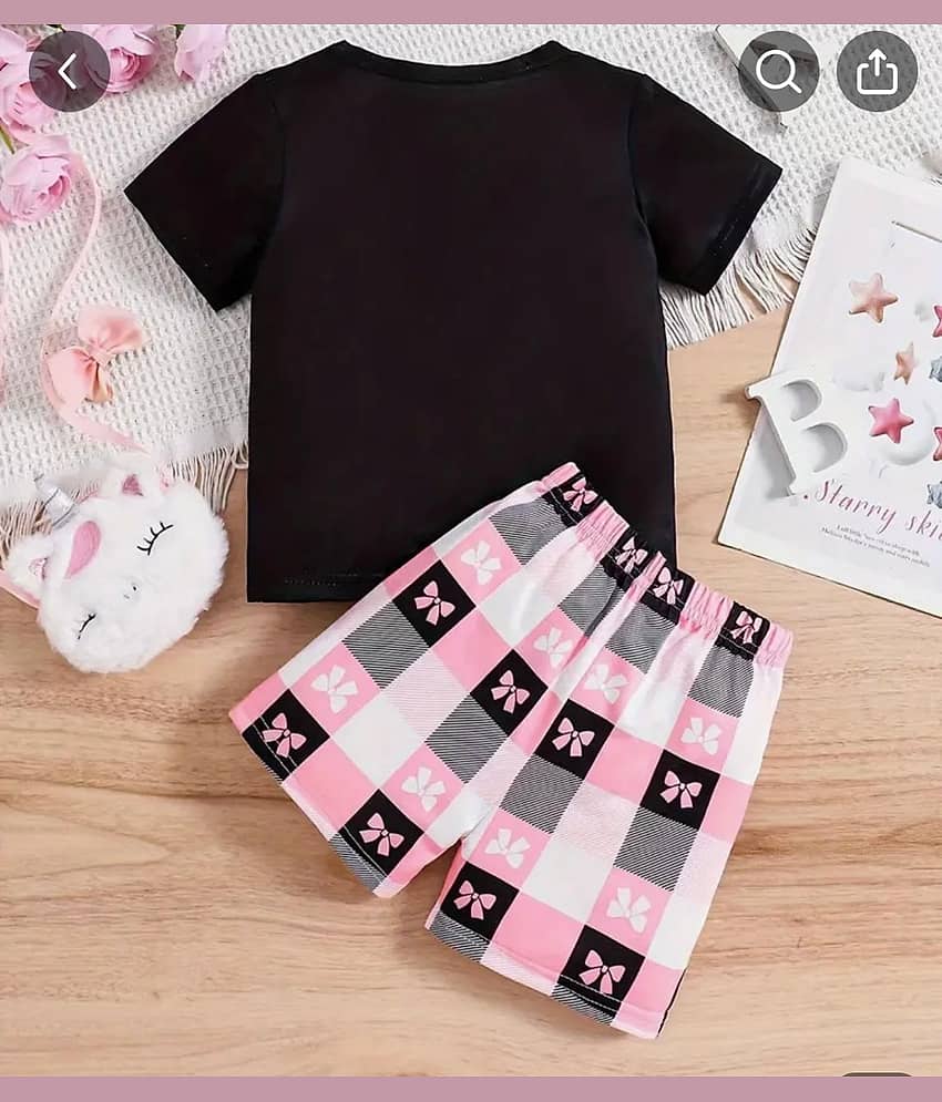 MUSNAH GARMENTS Pack of 1 Girls Cotton Blend Top With Shorts ( Black ) view 2