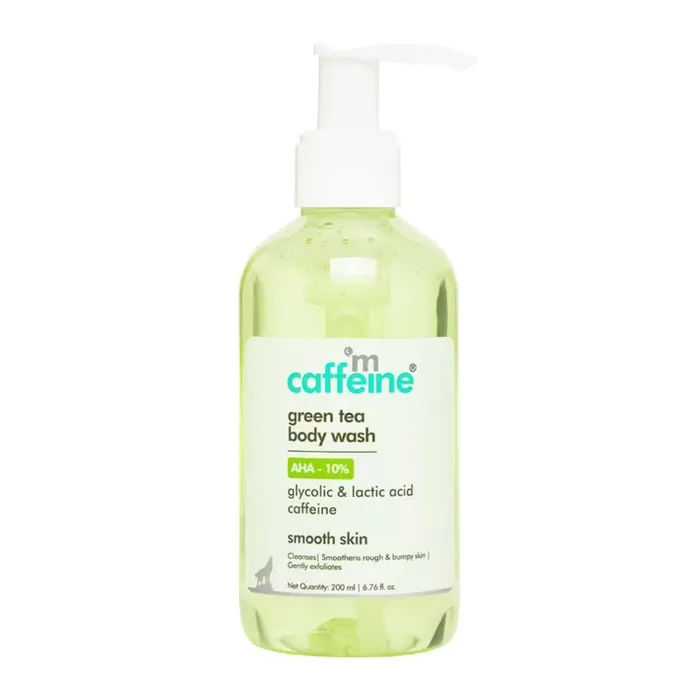mCaffeine 10% AHA Body Wash With Green Tea For Rough & Bumpy Skin, Prevents Strawberry Skin & Smoothens, 200 ml