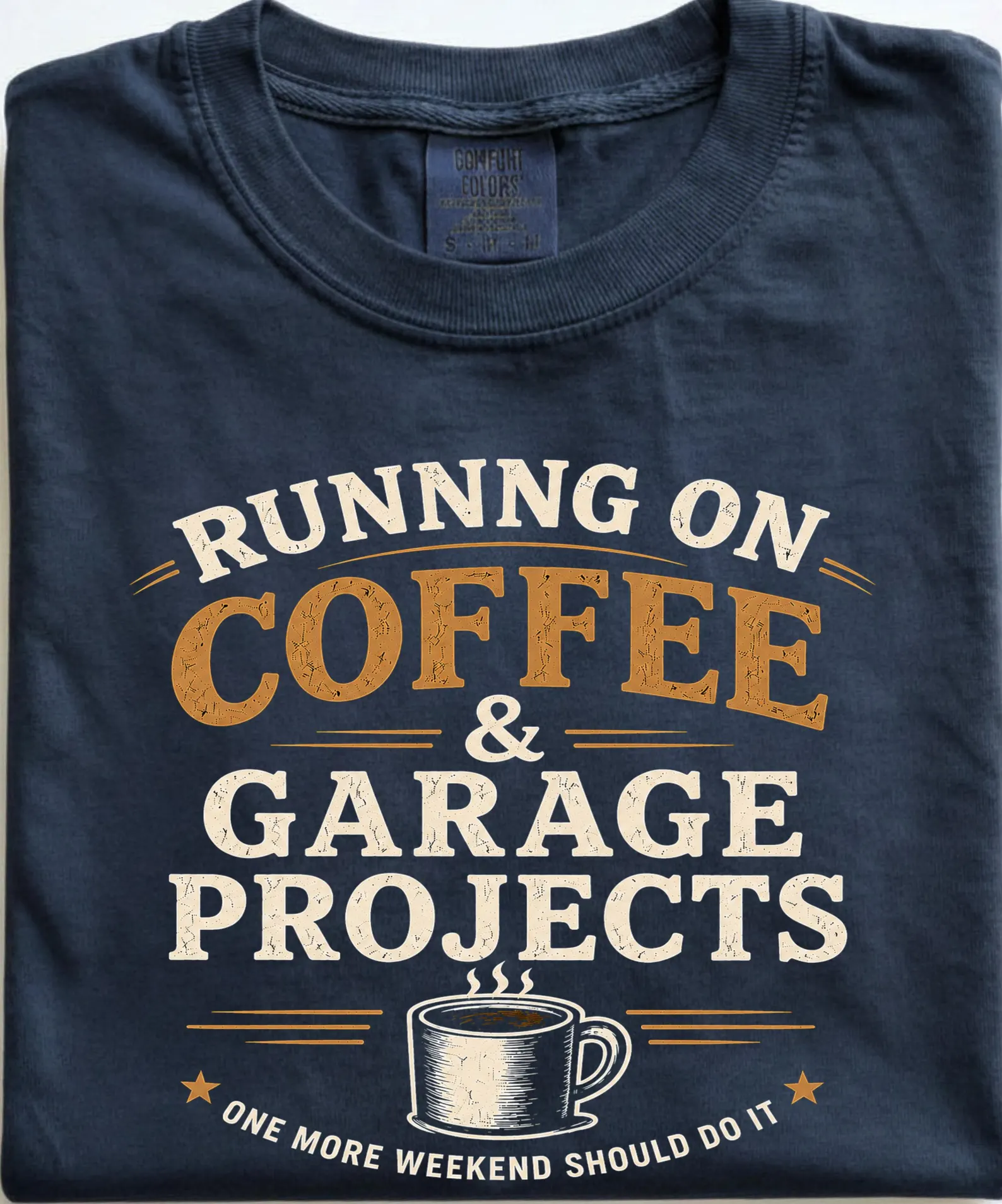 Running On Coffee And Garage Projects Shirt, Funny DIY Shirt, Mechanic Gift, Woodworker Tee, Garage Hobby Shirt, Comfort Colors Tee