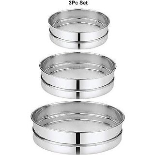 i WARE KkitchenCare Stainless Steel Atta Chalni/Flour/Spices/Sieve. Set of 3 Sieve