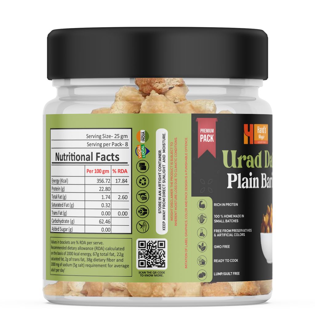 Hand’s Magic Urad Dal Plain Bari – Premium Pack | High Protein | Ready to Cook | 100% Homemade | No Preservatives | Natural & Healthy | 200g view 2