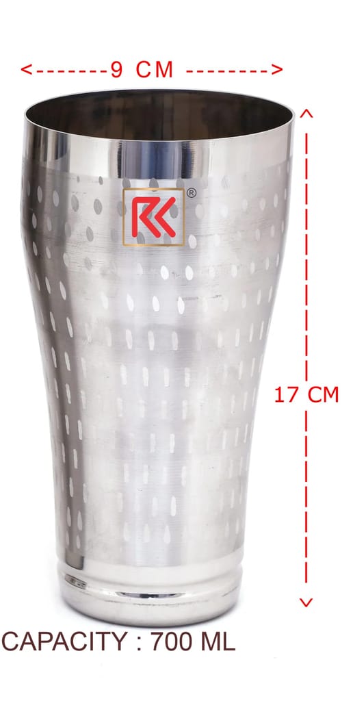 RK Stainless Steel Jumbo Lassi Glass| Premium Shower Design| Raindrop Series| Drinkware & Serveware for Lassi, Milk, and Water, Set of 02pc (700Ml) view 2