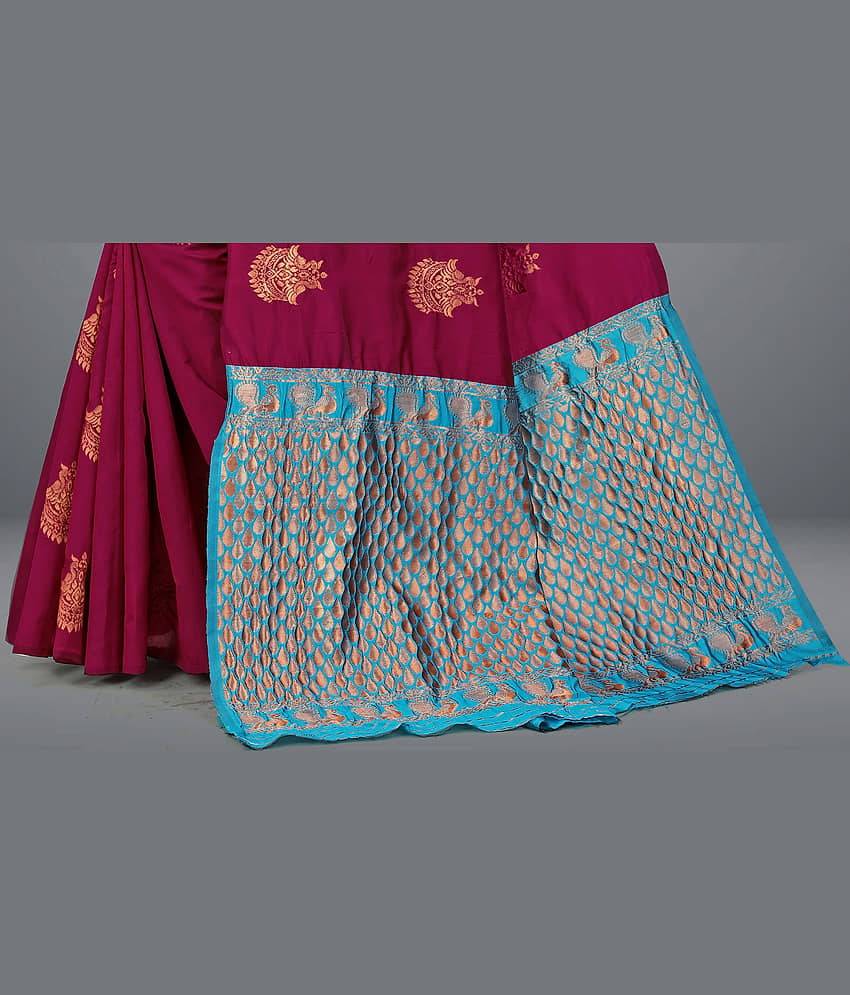Om Shantam Sarees Jacquard Embellished Saree With Unstitched Blouse Piece ( Turquoise ) view 2