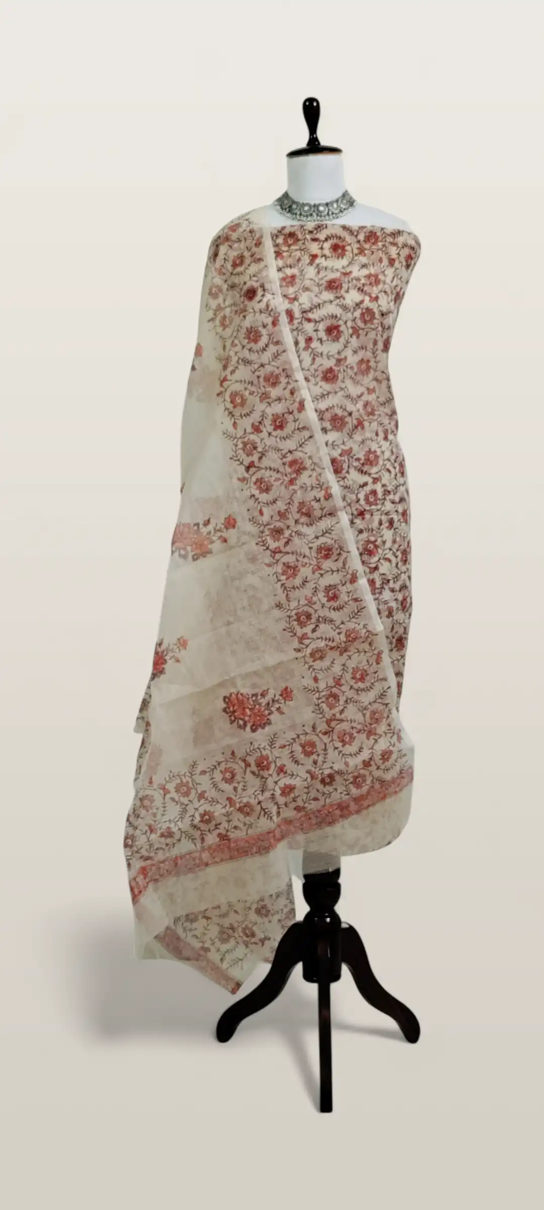 Kota Doria Dress Material Rust Red Floral Jaal