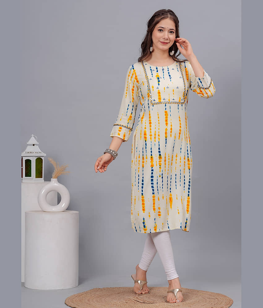 Kapadia Pack of 1 Rayon Dyed Straight Women's Kurti - ( Cream )