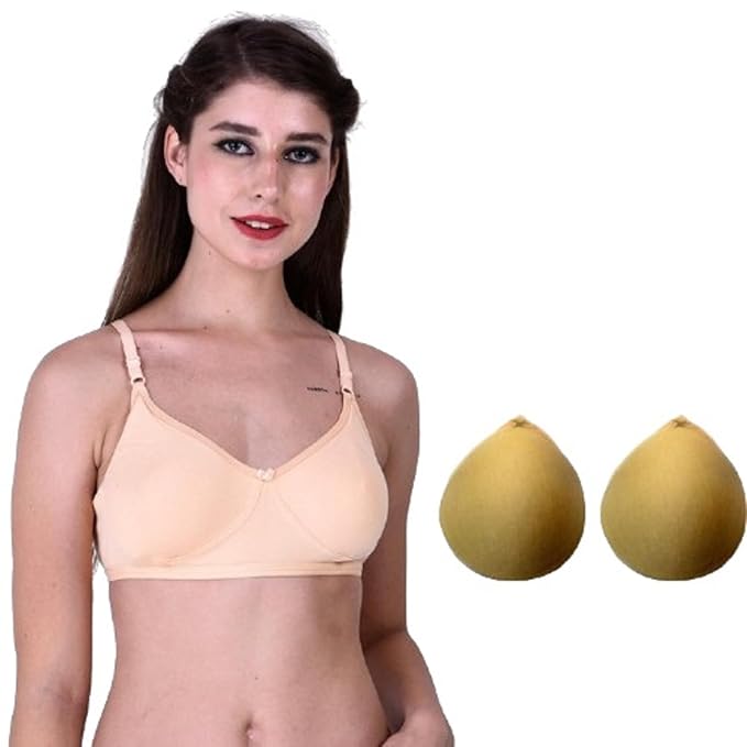 Mastectomy Cancer Pocket Skin Beige Bra with Two Micro Fiber Filled Adjustable Pads | Cotton Bra - Beige