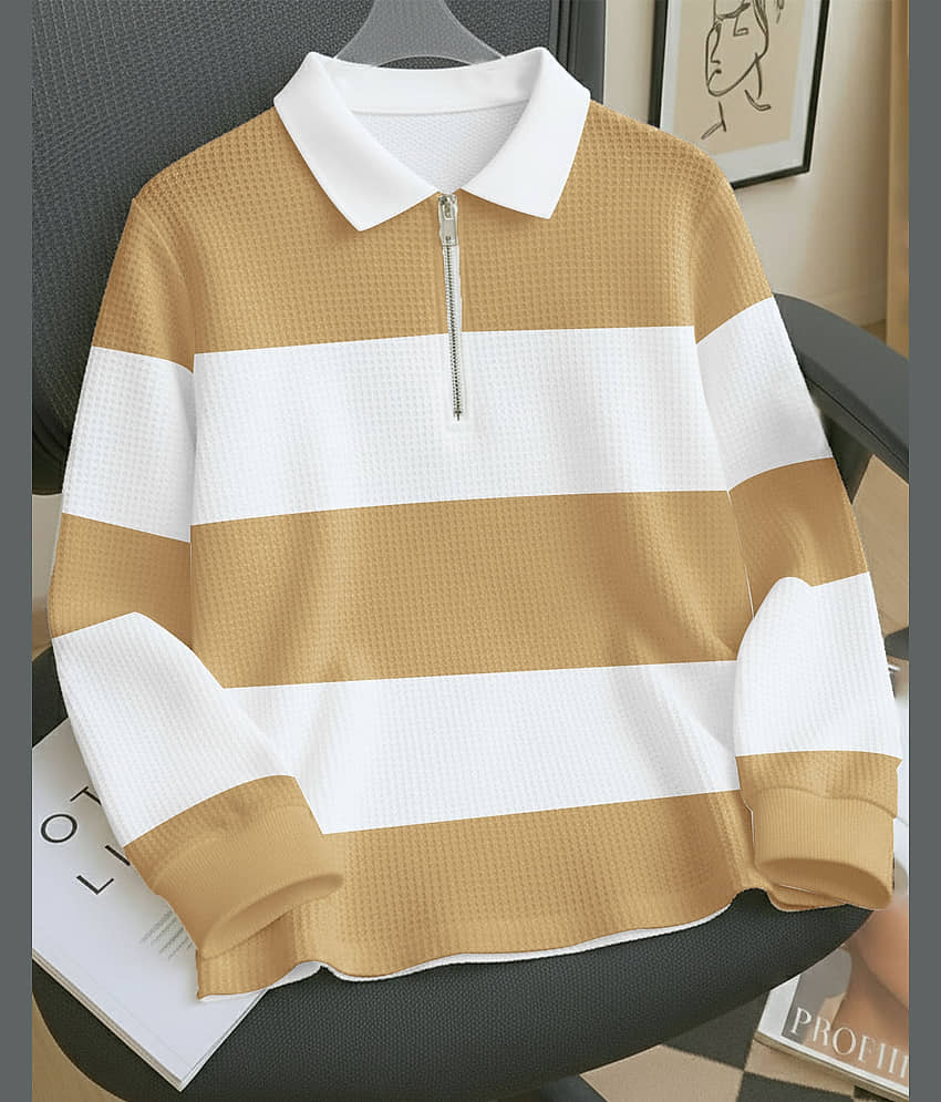 ENITOR Men Cotton Blend Regular Fit Striped Polo T Shirt ( White )