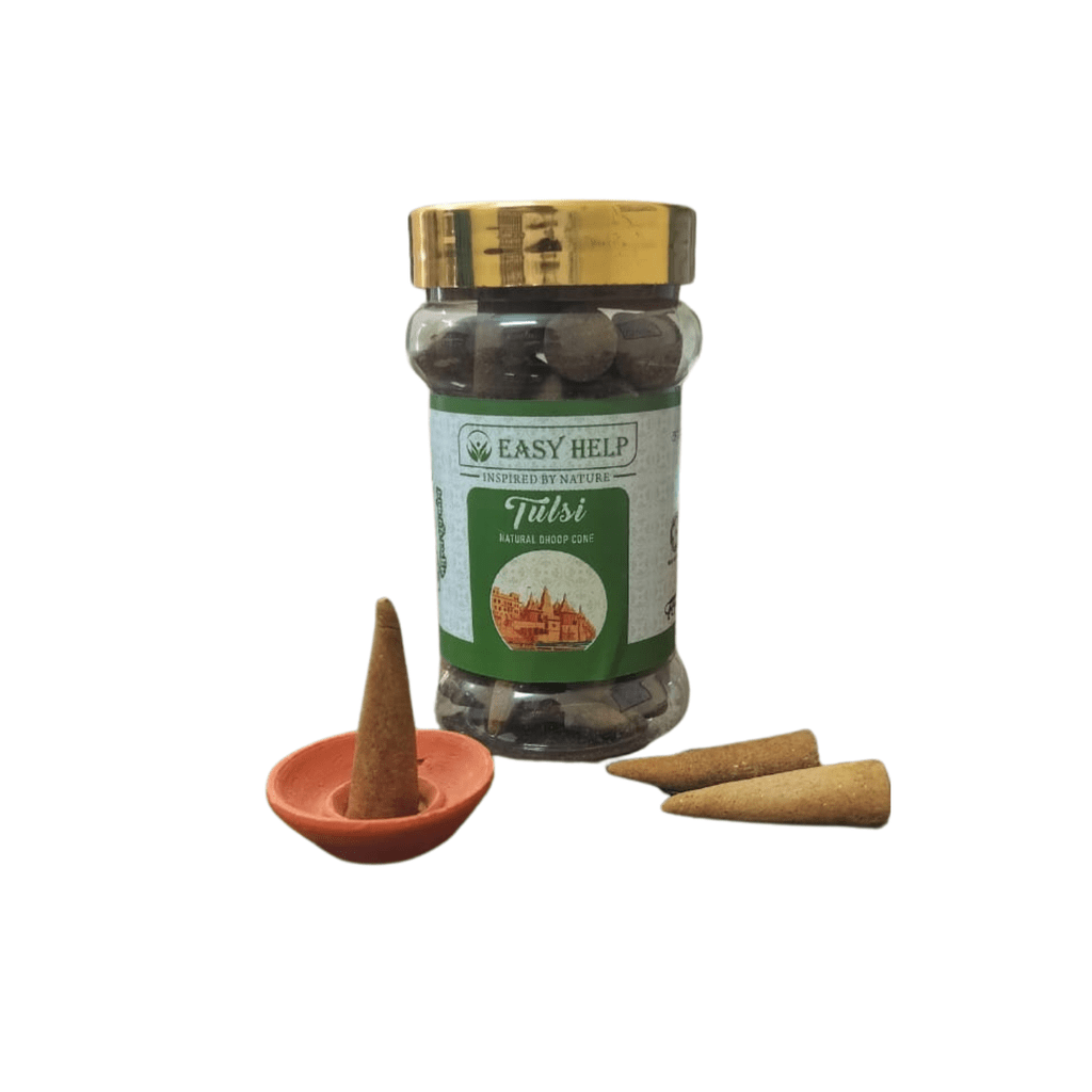 Tulsi Cone Dhoop – Eco-Friendly, Handcrafted with Natural Flowers, Charcoal-Free
