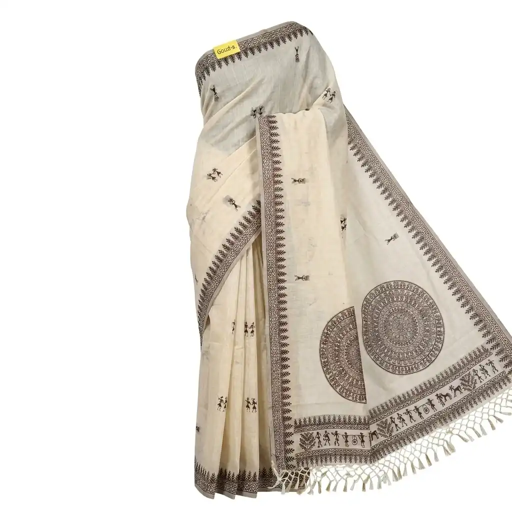 Cream Odisha Handloom Saree | Ethnic Woven Cotton