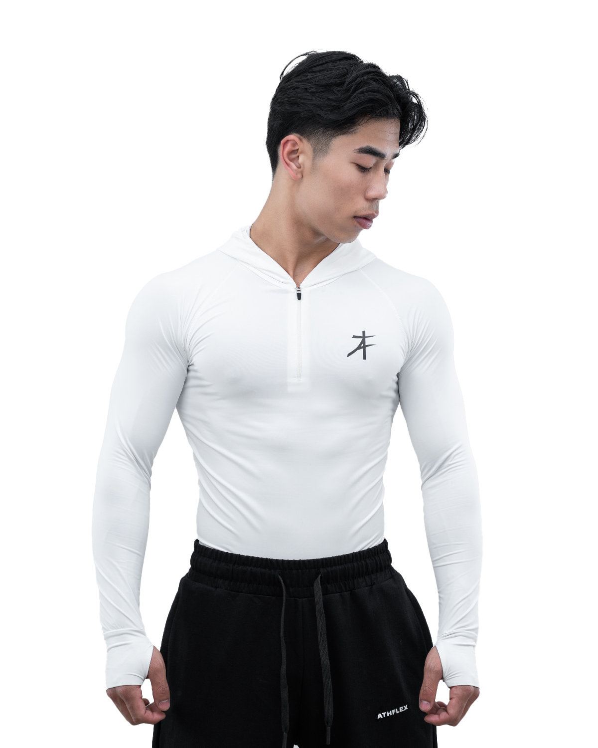 Athflex Men's Performance Assassin Compression Hoodie – Ultimate Stretch,Assasin Look,Premium Nylon - Spandex Blend,Body Fit Hoodie for Gym & Training - white/S