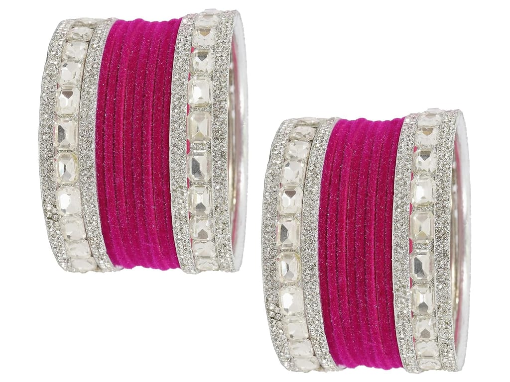 NMII Metal Bangles Set For Women and Girls Studded With Zircon Gemstone and Velvet Bangles I Chuda Bangles I Stylish Bangles Bracelet Set I Metal Bangles (Pack of 28) view 2