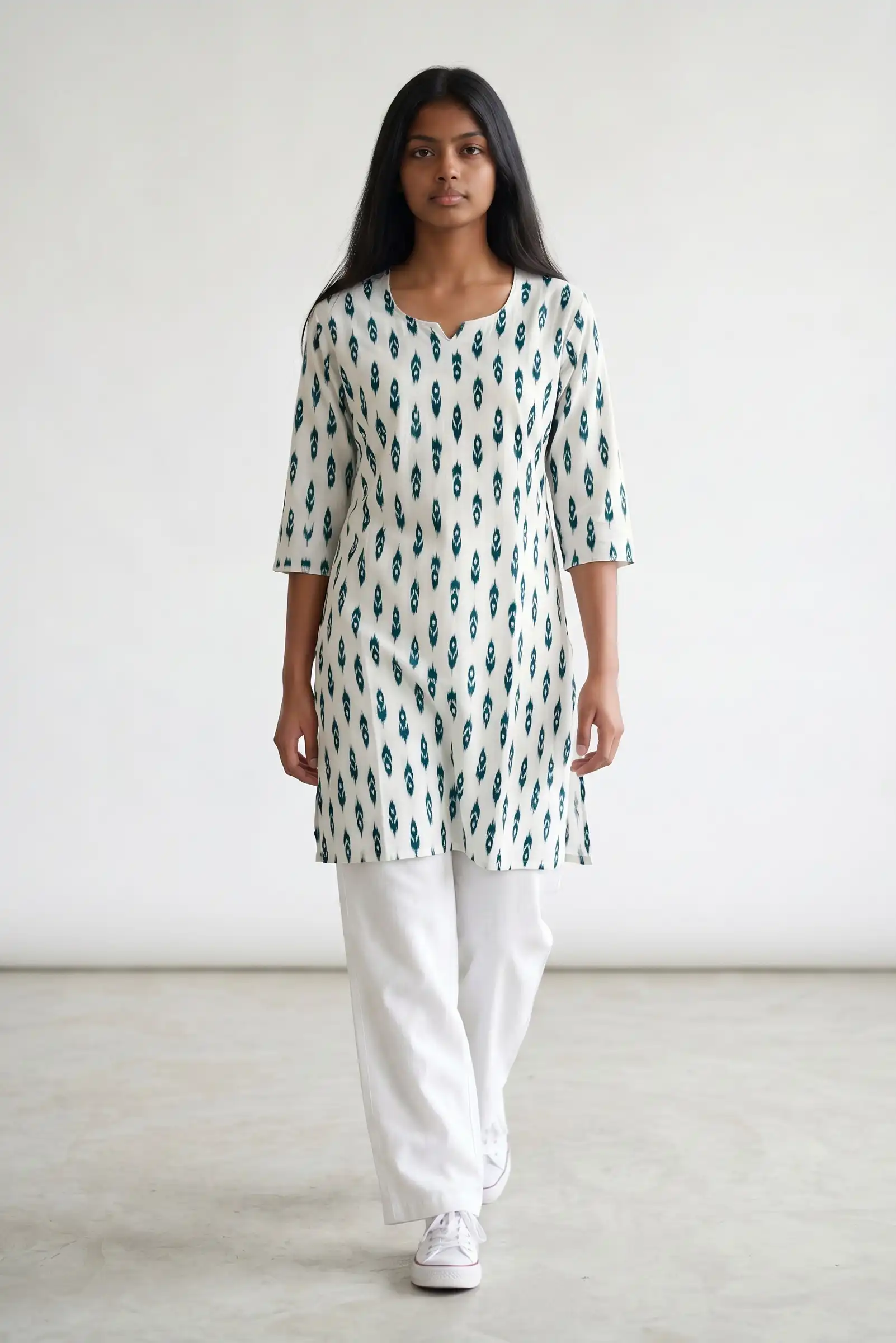 Sambalpuri Ikat White Cotton Kurti