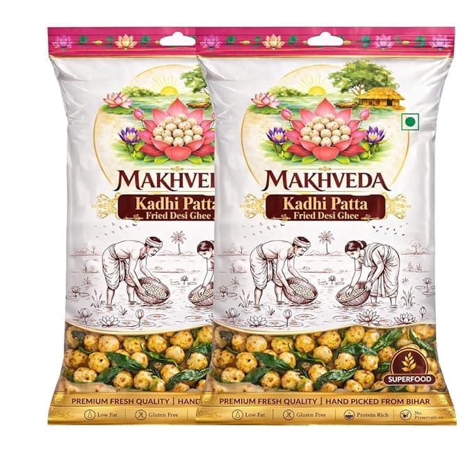 MAKHVEDA - Roasted Kadi Patta Fried Makhana| Desi Ghee Roasted | Premium Jumbo Phool Makhana | Healthy Snack | Fox Nuts | Lotus Seeds | Desi Superfood | Upwas Special | Vrat Makhana