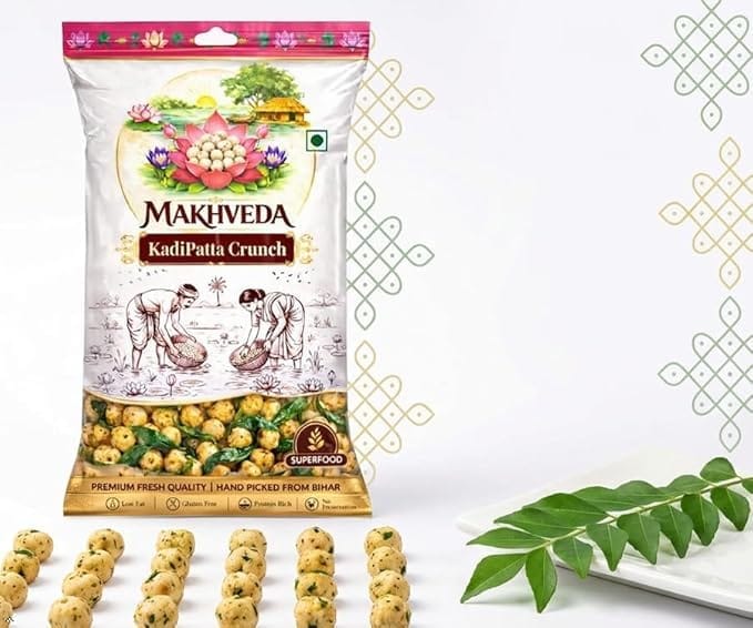 MAKHVEDA - Roasted Kadi Patta Fried Makhana| Desi Ghee Roasted | Premium Jumbo Phool Makhana | Healthy Snack | Fox Nuts | Lotus Seeds | Desi Superfood | Upwas Special | Vrat Makhana view 2