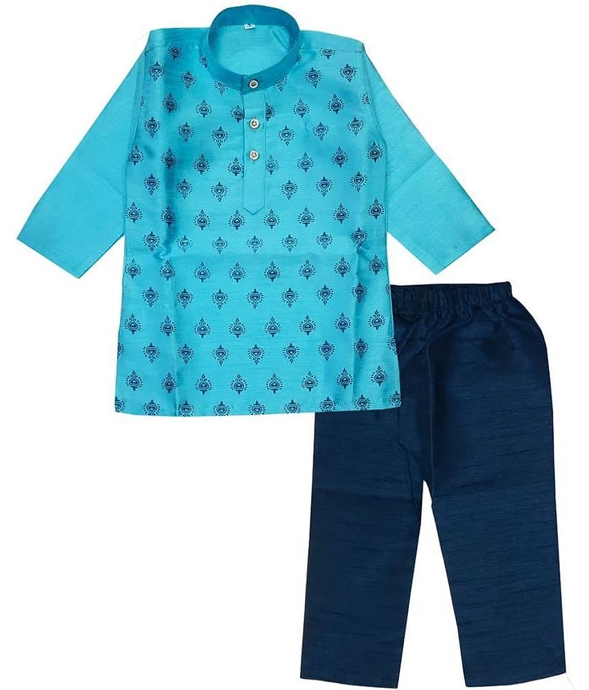 LITTLE PANDA Single Baby Boys Silk Printed Stitched Kurta Pyjama ( Yellow )