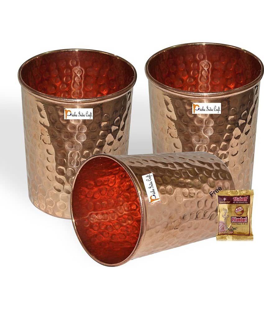 Set of 3 - Prisha India Craft ®Copper Cup Water Tumbler - Handmade Water Glasses