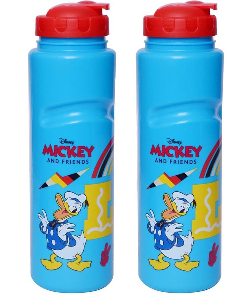 Gluman Disney Mickey Cartoon Character Printed Plastic Spout Water Bottle for Boys I Leak Proof, 100% Food Grade| BPA Free | Recyclable/Reusable | Spout Lid 700ml (Pack of 2)