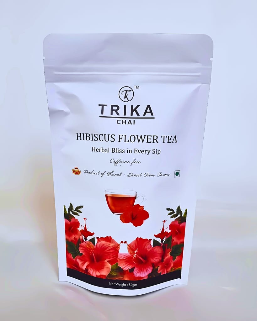 "TRIKA CHAI Hibiscus Flower Tea - Herbal Bliss in Every Sip, Caffeine-Free, Product of Bharat, Direct From Farms, 50gm"
