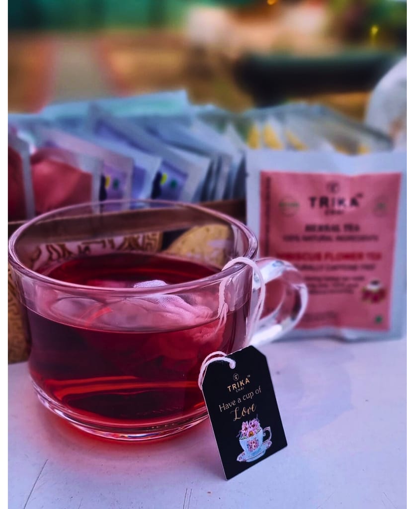 "TRIKA CHAI Hibiscus Flower Tea - Herbal Bliss in Every Sip, Caffeine-Free, Product of Bharat, Direct From Farms, 50gm" view 2