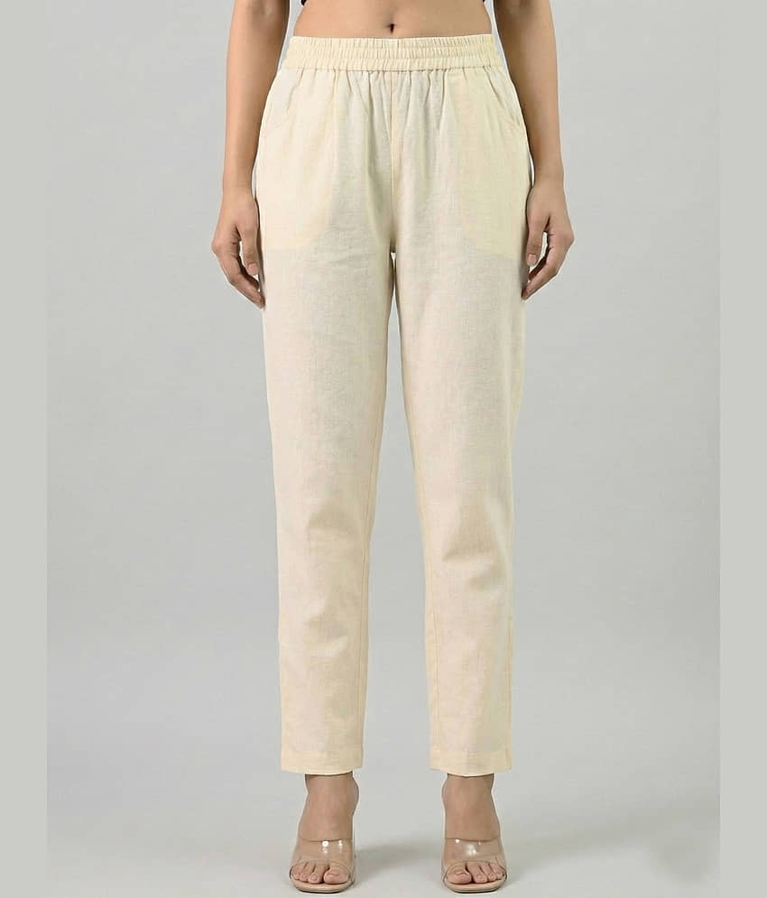 QuaClo Women Cotton Blend Casual Trousers ( Cream )