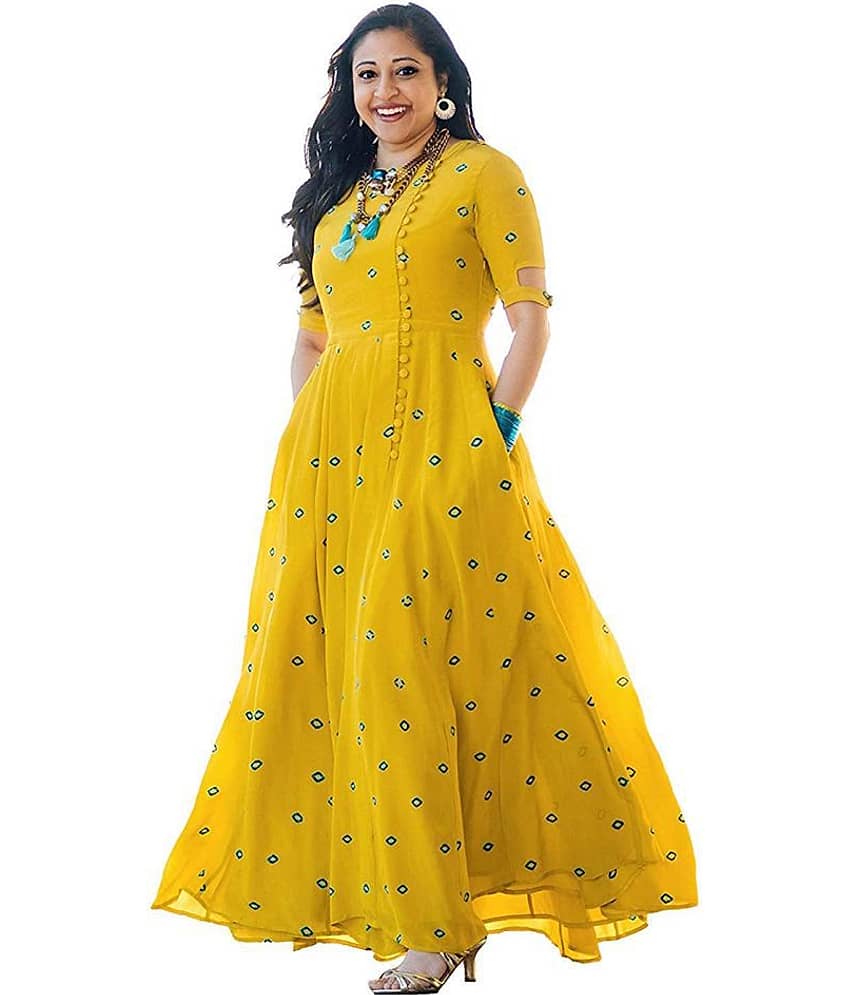 Lakshay Fashion LF Yellow Rayon Anarkali Kurti
