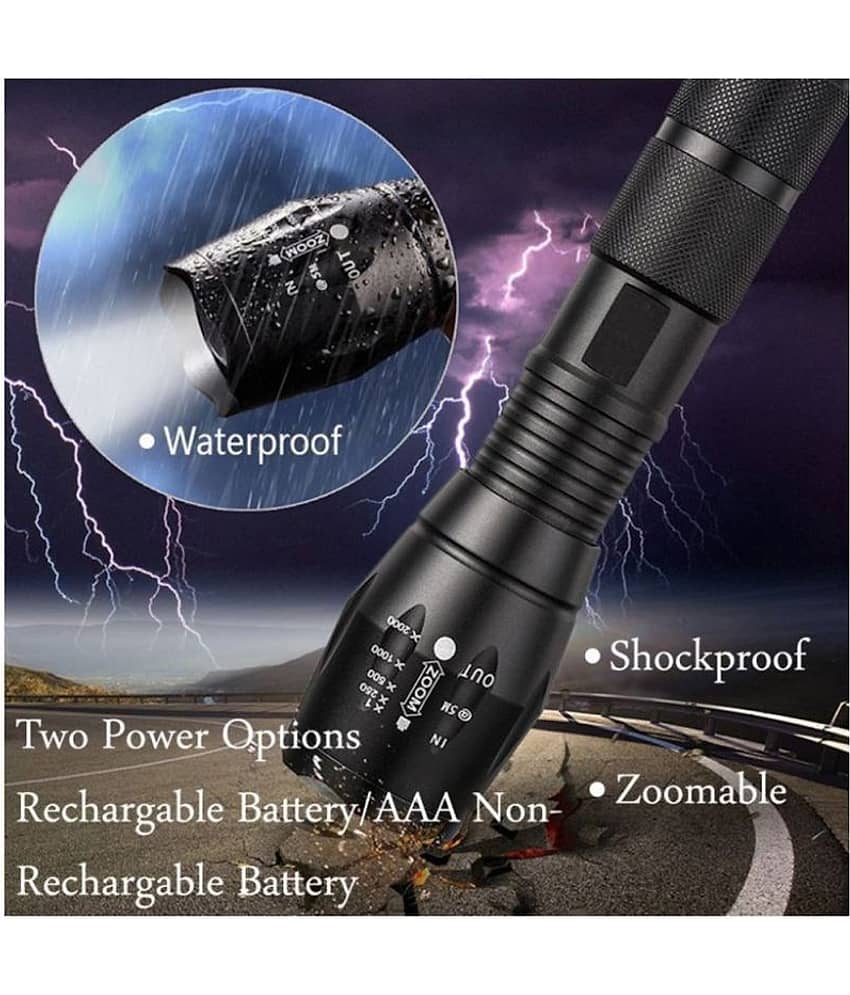 NS New 700mtr Rechargeable 5 Mode LED Waterproof Long Beam Metal Torch 22 W 22W Emergency Light Zoom able LED torch Black - Pack of 1