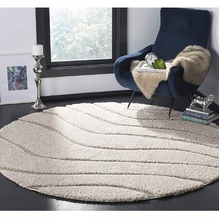 GALLERY HOME Silky Smooth Anti-Skid Shaggy Round Carpet with 2 inch Thickness (3 x 3 Round, Ivory K3)