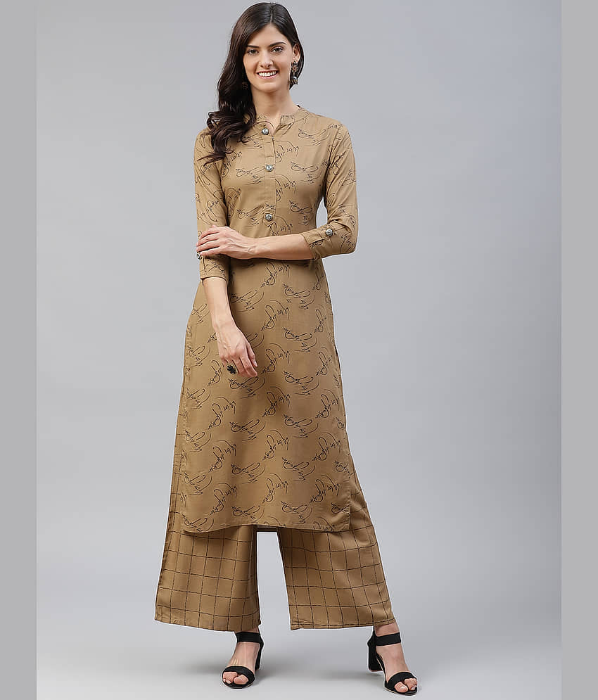 JC4U - Brown Straight Rayon Women's Stitched Salwar Suit ( Pack of 1 )