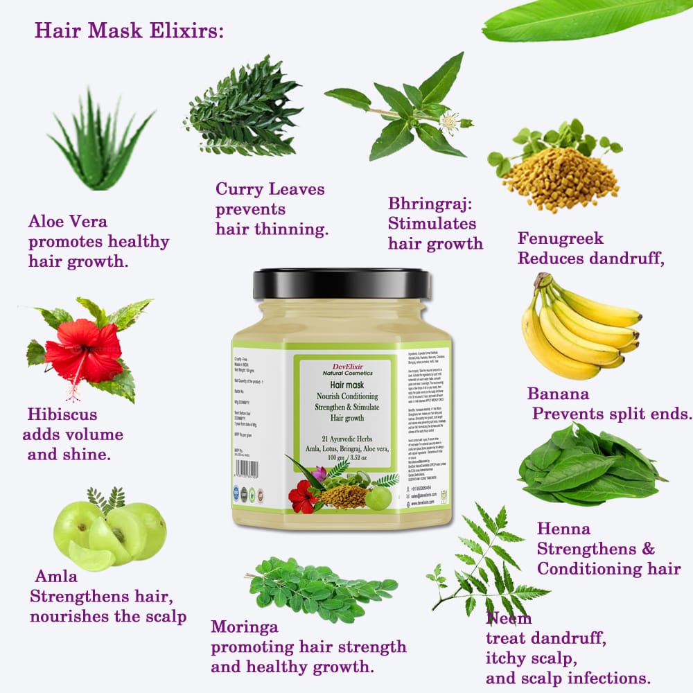 Revitalizing Hair Mask | Promote Healthy Growth and Scalp Wellness | Hair Pack Aloe Vera, Hibiscus, Bhringraj | 21 Ayurvedic herbs Powder view 2