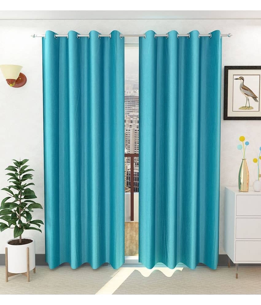 Panipat Textile Hub Solid Semi-Transparent Eyelet Door Curtain 7 ft Pack of 2 -Cream
